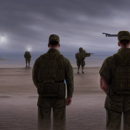 The military personnel stare in disbelief at the empty beach, their guns lowered as they come to the realization that they have just witnessed something truly extraordinary.